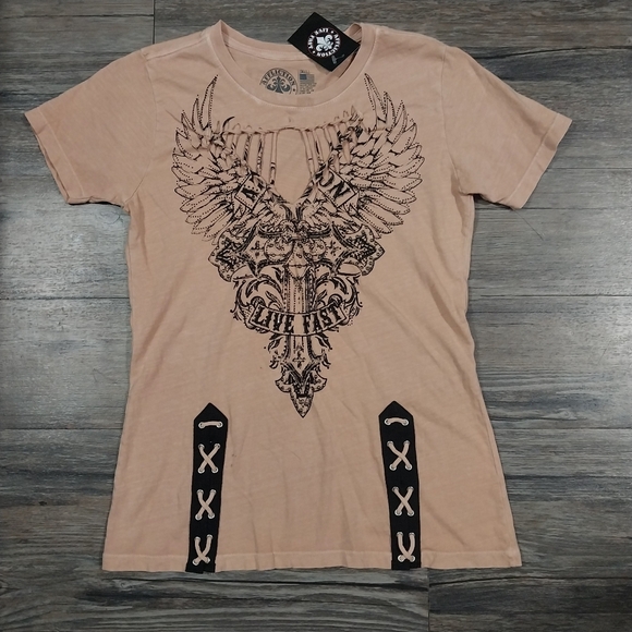 Affliction Shirt Retro Gothic Vintage T-shirt Womens S Biker Punk Y2K Tee - Picture 1 of 11